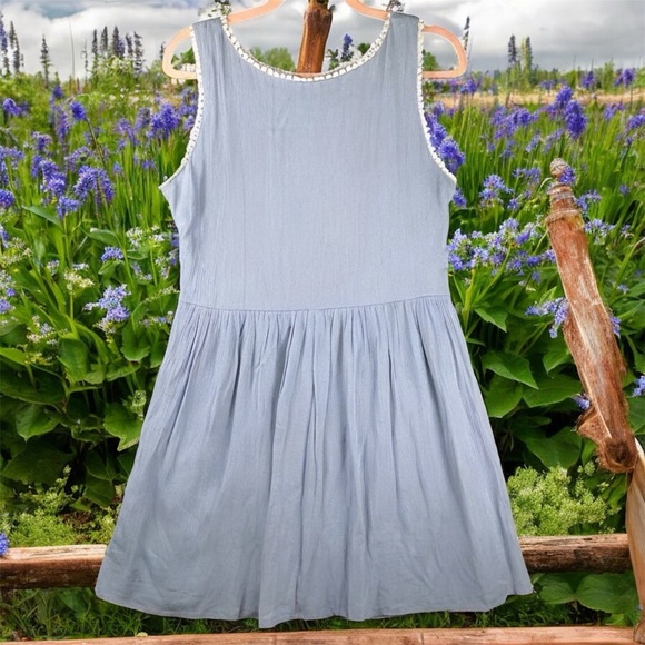 Blue Rain Women’s Mini Sleeveless Dress Blue and White Crocheted Lace Bodice L - Picture 2 of 6